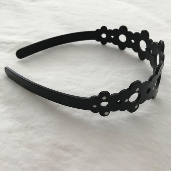 Girl's Flower Headband Black White Polka Dot - Picture 3 of 6